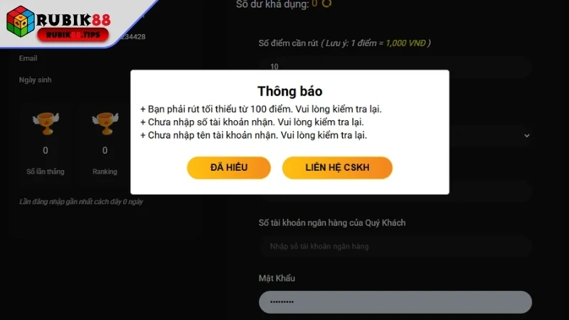 Những điều cần lưu ý khi thực hiện rút tiền tại Rubik88